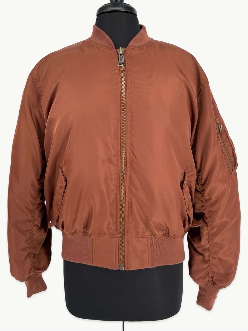 Aritzia TNA Tahoe Bomber Jacket Goose Down Puff Size Small Cognac Brown Gorpcore
